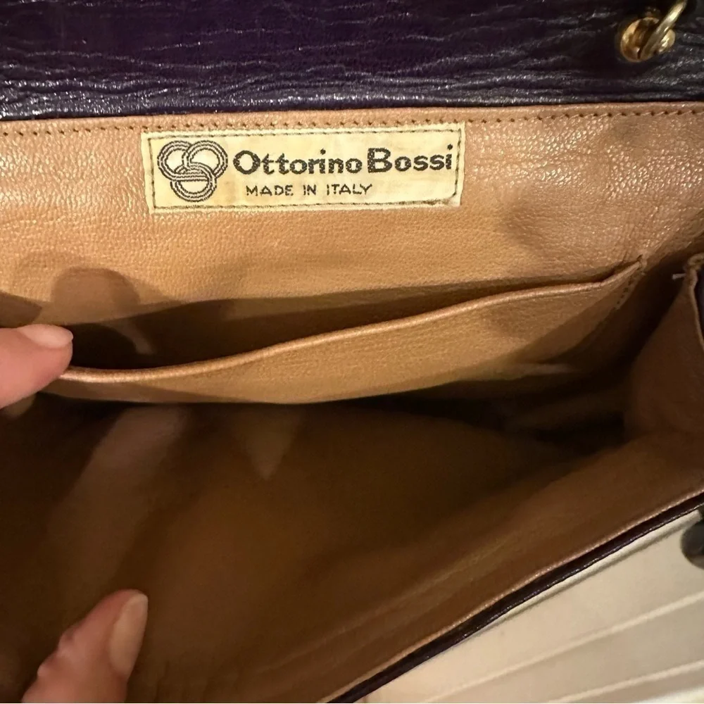 Vintage Ottorino Bossi iItalian Leather Crossbody Purse Small Handbag Purple Bag